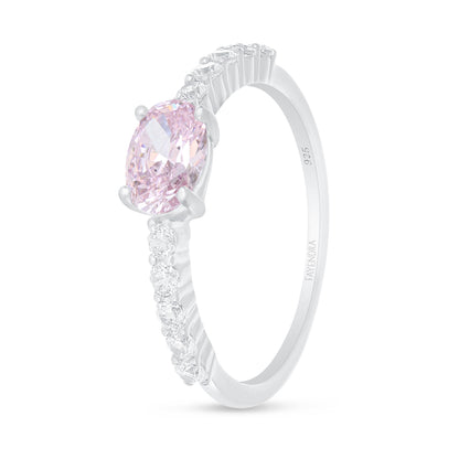 Sterling Silver 925 Ring Rhodium Plated Embedded With Pink Zircon And White Zircon