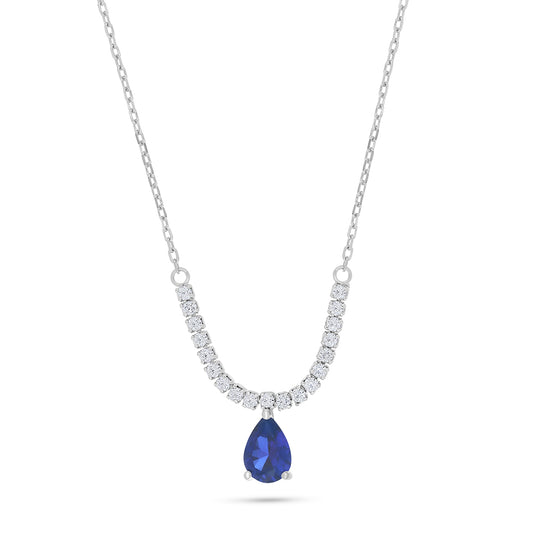 Sterling Silver 925 Necklace Rhodium Plated Embedded With Sapphire Corundum And White Zircon