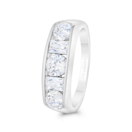 Sterling Silver 925 Ring Rhodium Plated Embedded With White CZ