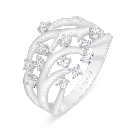 Sterling Silver 925 Ring Rhodium Plated Embedded With White Zircon