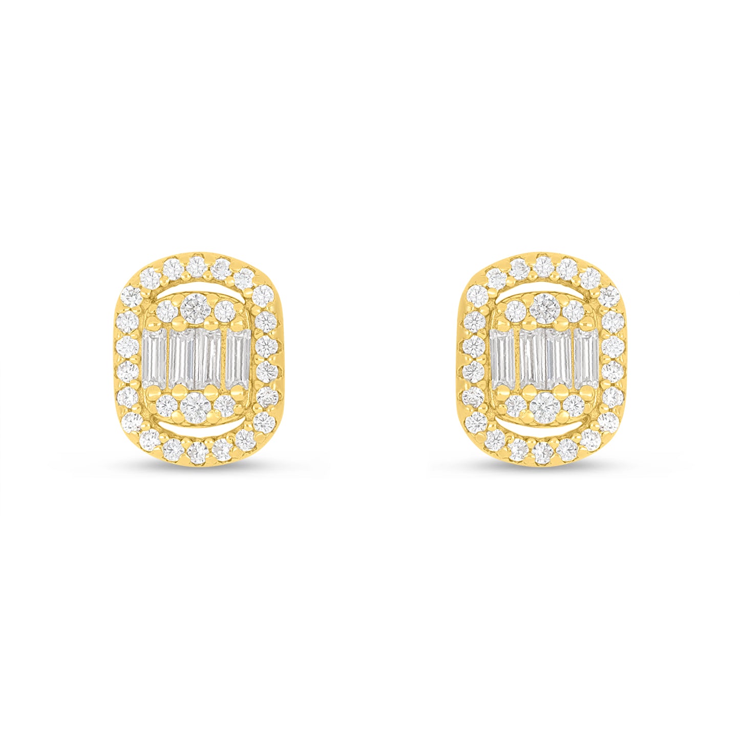 Sterling Silver 925 Earring Golden Plated Embedded With White Zircon