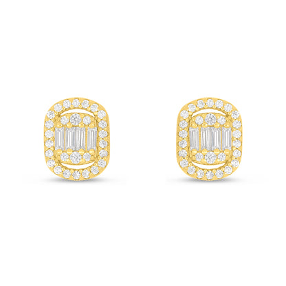 Sterling Silver 925 Earring Golden Plated Embedded With White Zircon