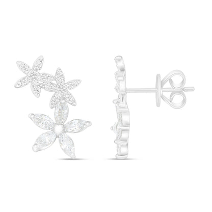 Sterling Silver 925 Earring Rhodium Plated Embedded With White Zircon