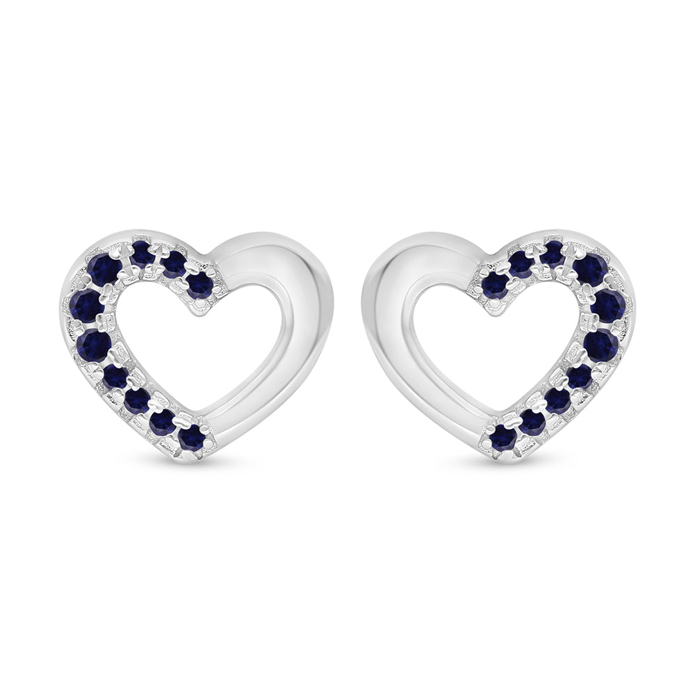 Sterling Silver 925 Earring Rhodium Plated Embedded With Sapphire Corundum