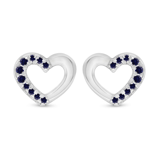 Sterling Silver 925 Earring Rhodium Plated Embedded With Sapphire Corundum