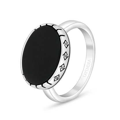 Sterling Silver 925 Ring Rhodium And Black Plated Embedded With Black Agate For Men