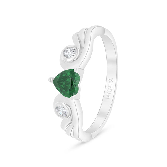 Sterling Silver 925 Ring Rhodium Plated Embedded With Emerald Zircon And White Zircon