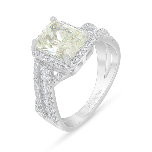 خاتم من الفضة الخالصة عيار 925 مطلي روديوم مرصع بالزركون الكناري الالماسي و فص ابيض