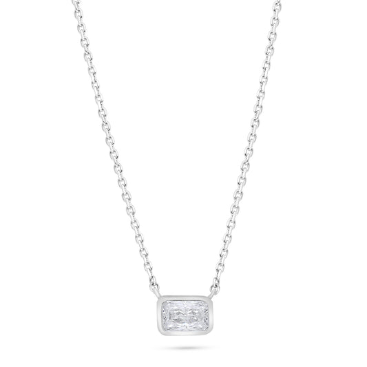 Sterling Silver 925 Necklace Rhodium Plated Embedded With White Zircon