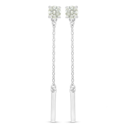 Sterling Silver 925 Earring Rhodium Plated Embedded With Yellow Diamond