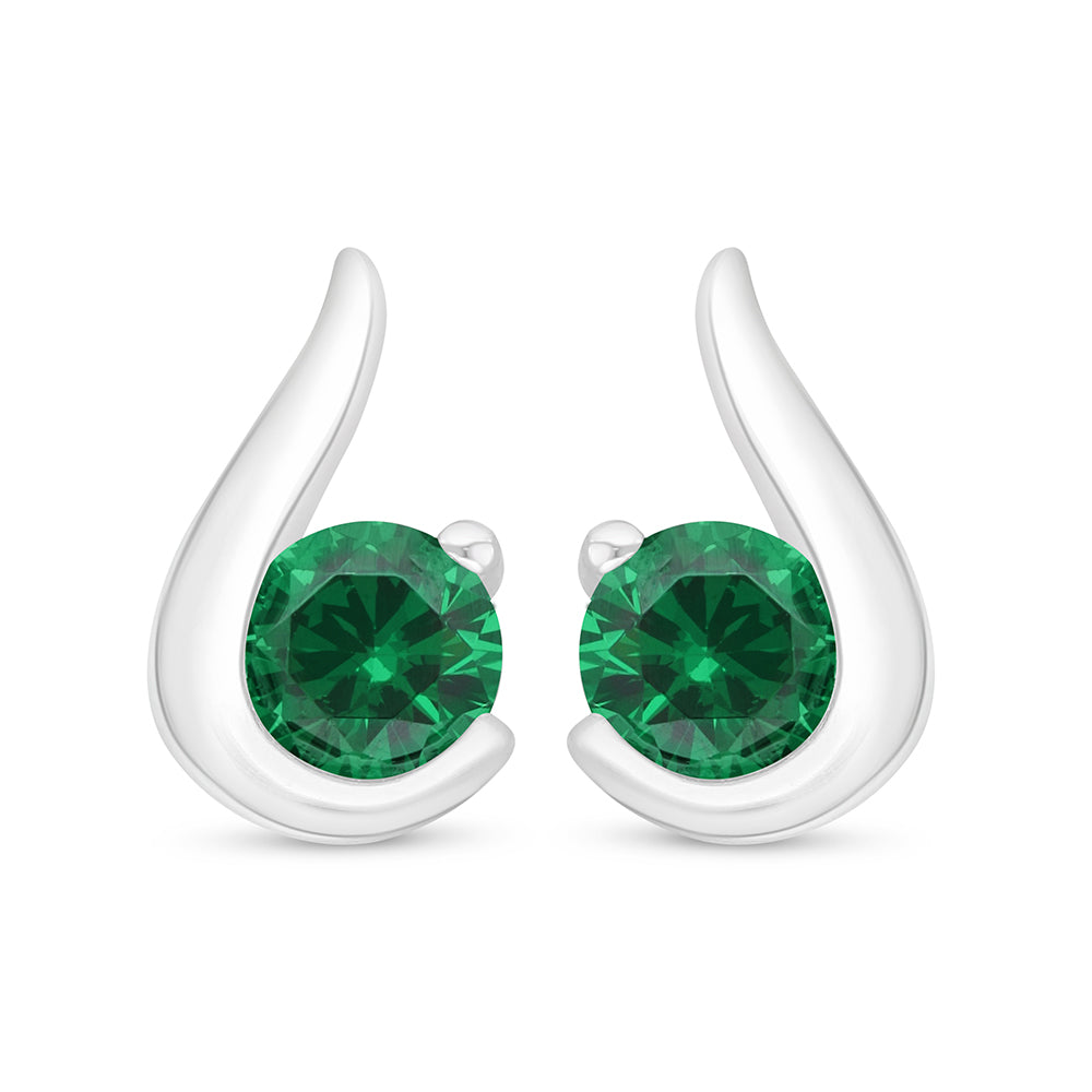 Sterling Silver 925 Earring Rhodium Plated Embedded With Emerald Zircon