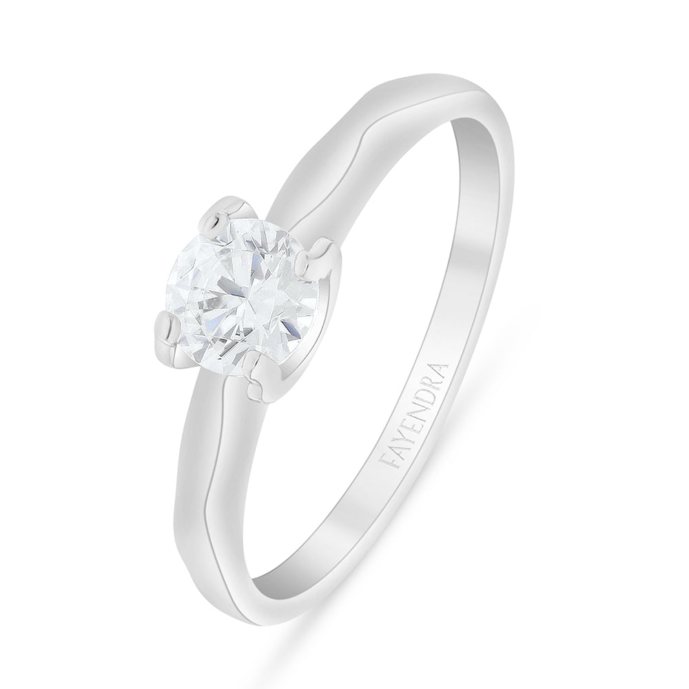 Sterling Silver 925 Ring Rhodium Plated Embedded With White Zircon