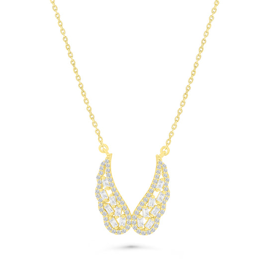 Sterling Silver 925 Necklace Golden Plated Embedded With White Zircon