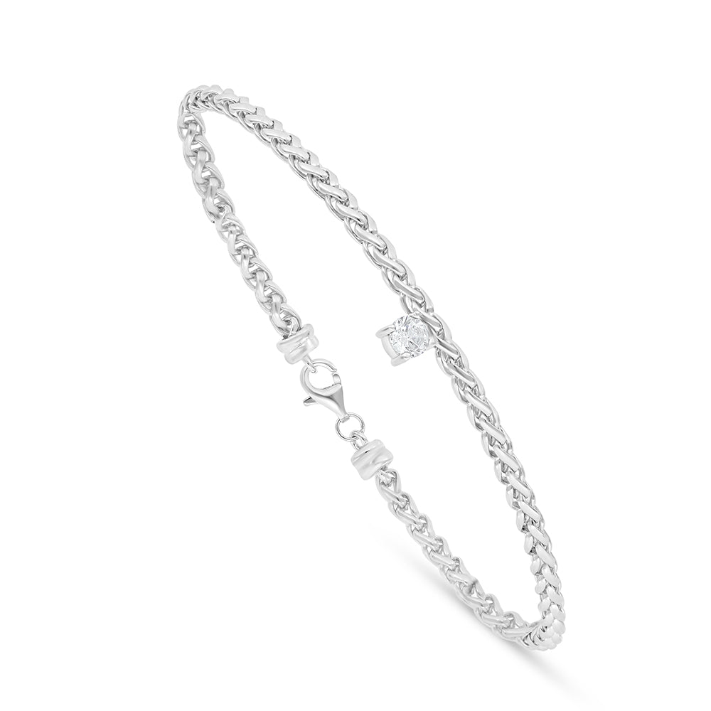 Sterling Silver 925 Bracelet Rhodium Plated Embedded With White Zircon