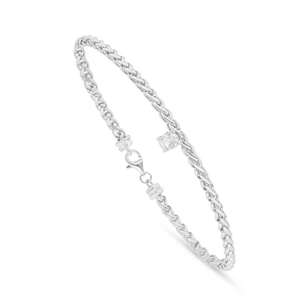 Sterling Silver 925 Bracelet Rhodium Plated Embedded With White Zircon