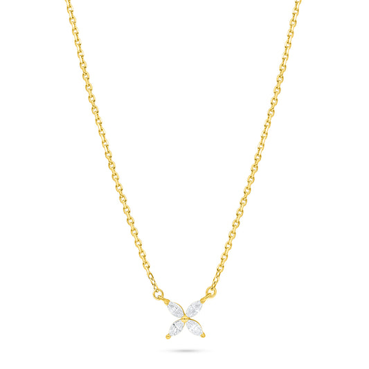 Sterling Silver 925 Necklace Golden Plated Embedded With White Zircon