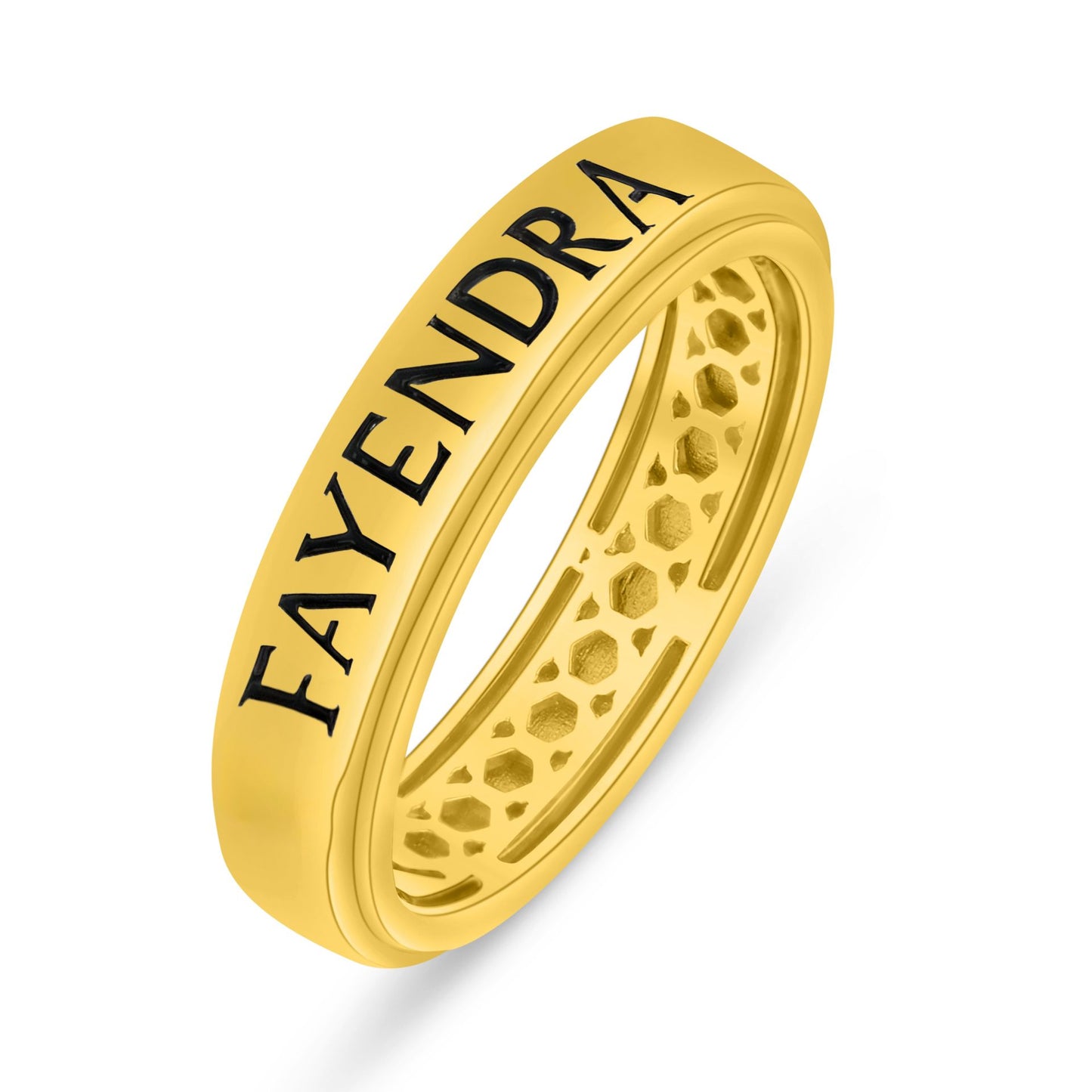 Sterling Silver 925 Ring Golden Plated  Embedded With Black Enemal
