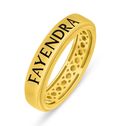Sterling Silver 925 Ring Golden Plated  Embedded With Black Enemal