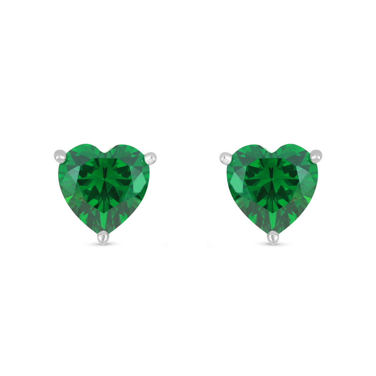 Sterling Silver 925 Earring Rhodium Plated Embedded With Emerald Zircon
