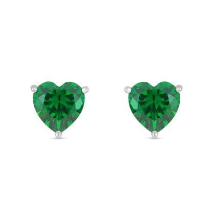 Sterling Silver 925 Earring Rhodium Plated Embedded With Emerald Zircon