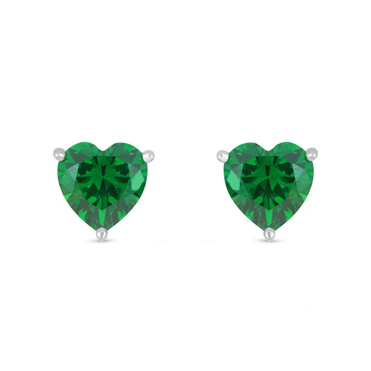 Sterling Silver 925 Earring Rhodium Plated Embedded With Emerald Zircon