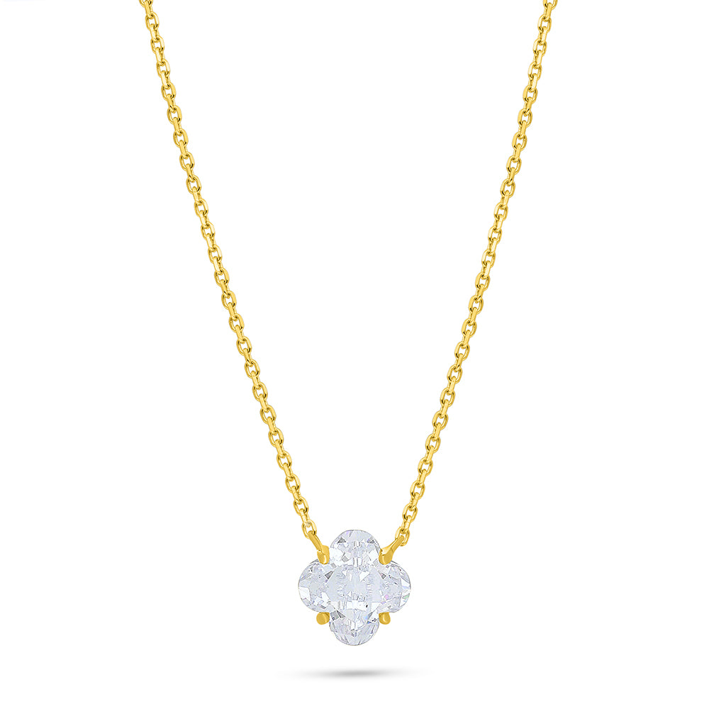 Sterling Silver 925 Necklace Golden Plated Embedded With White Zircon