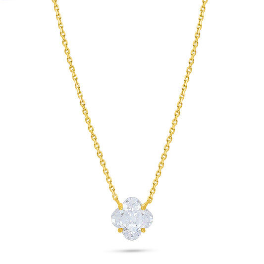 Sterling Silver 925 Necklace Golden Plated Embedded With White Zircon