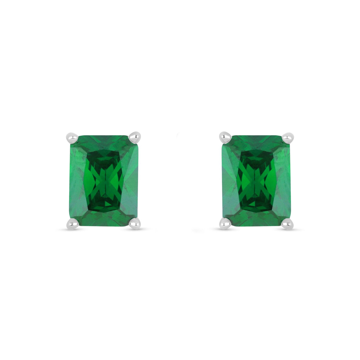 Sterling Silver 925 Earring Rhodium Plated Embedded With Emerald Zircon