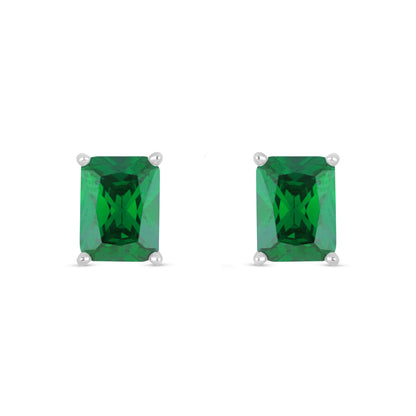 Sterling Silver 925 Earring Rhodium Plated Embedded With Emerald Zircon