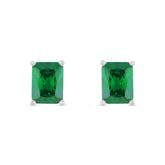Sterling Silver 925 Earring Rhodium Plated Embedded With Emerald Zircon