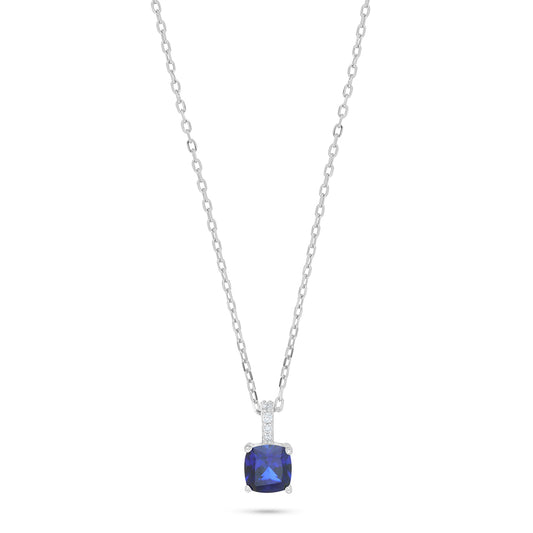 Sterling Silver 925 Necklace Rhodium Plated Embedded With Sapphire Corundum And White Zircon