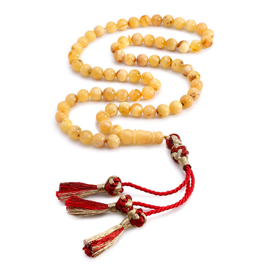 Rosary 66 Embedded With Natural Yellow Amber Round Beads 9 mm And Fabric Tassel