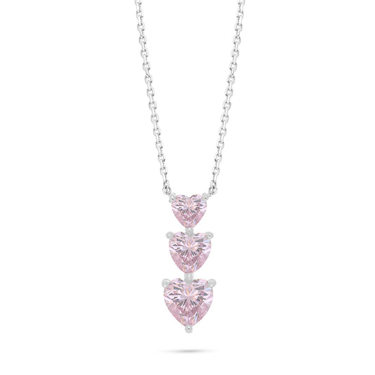 Sterling Silver 925 Necklace Rhodium Plated Embedded With Pink Zircon And White Zircon