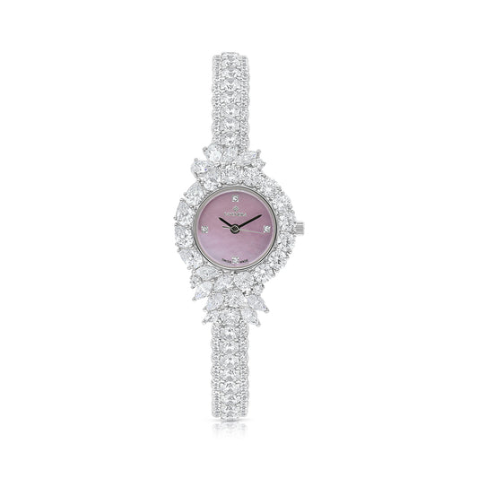 Stainless Steel 316 Watch Silver Plated Embedded With White Zircon - Pink MOP DIAL