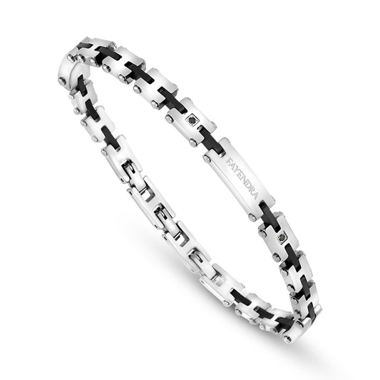 Stainless Steel 316L And 304 L Bracelet, Silver And Black Color Embedded With Black Spinal For Men