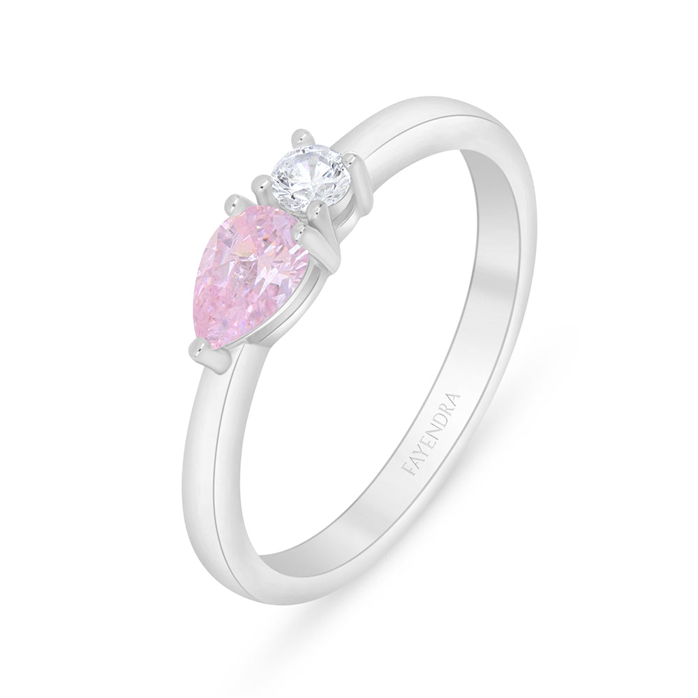 Sterling Silver 925 Ring Rhodium Plated Embedded With Pink Zircon And White Zircon