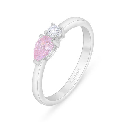 Sterling Silver 925 Ring Rhodium Plated Embedded With Pink Zircon And White Zircon