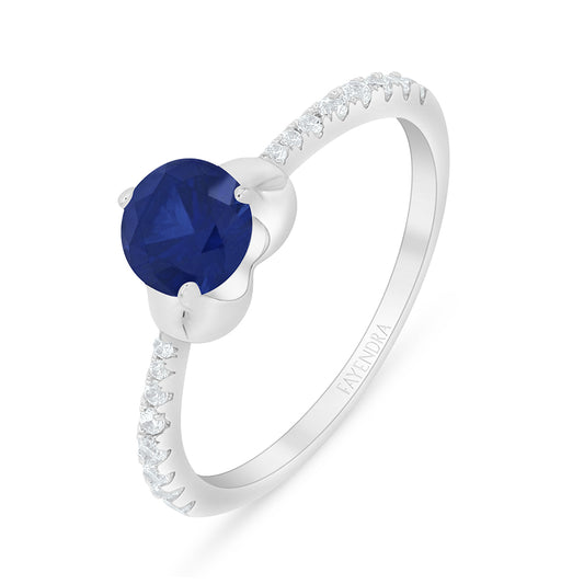 Sterling Silver 925 Ring Rhodium Plated Embedded With Sapphire Corundum And White Zircon