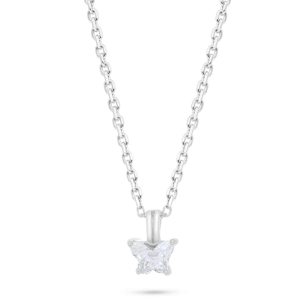 Sterling Silver 925 Necklace Rhodium Plated Embedded With White Zircon