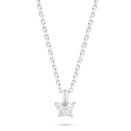 عقد من الفضة الخالصة عيار 925 مطلي روديوم مرصع فص ابيض