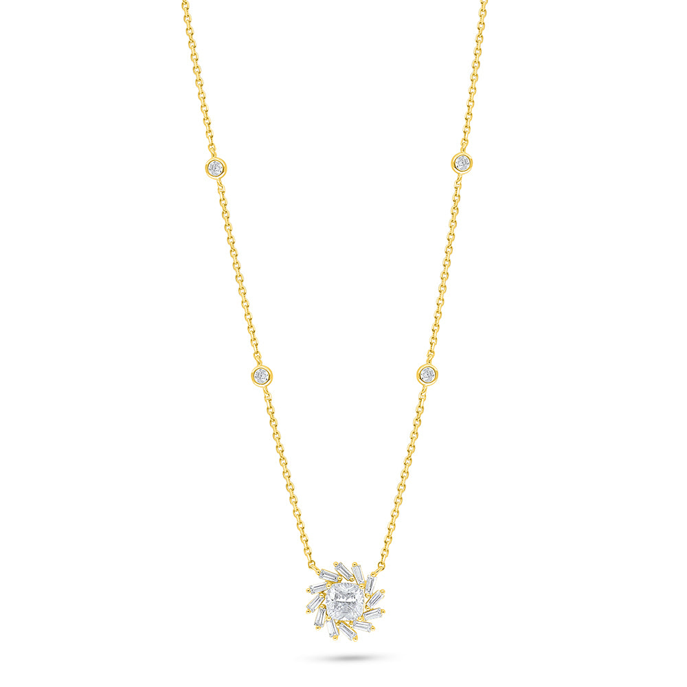 Sterling Silver 925 Necklace Golden Plated Embedded With White Zircon
