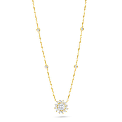 Sterling Silver 925 Necklace Golden Plated Embedded With White Zircon