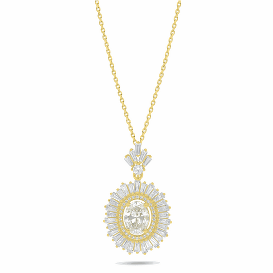 Sterling Silver 925 Necklace Golden Plated Embedded With Diamond Zircon And White Zircon