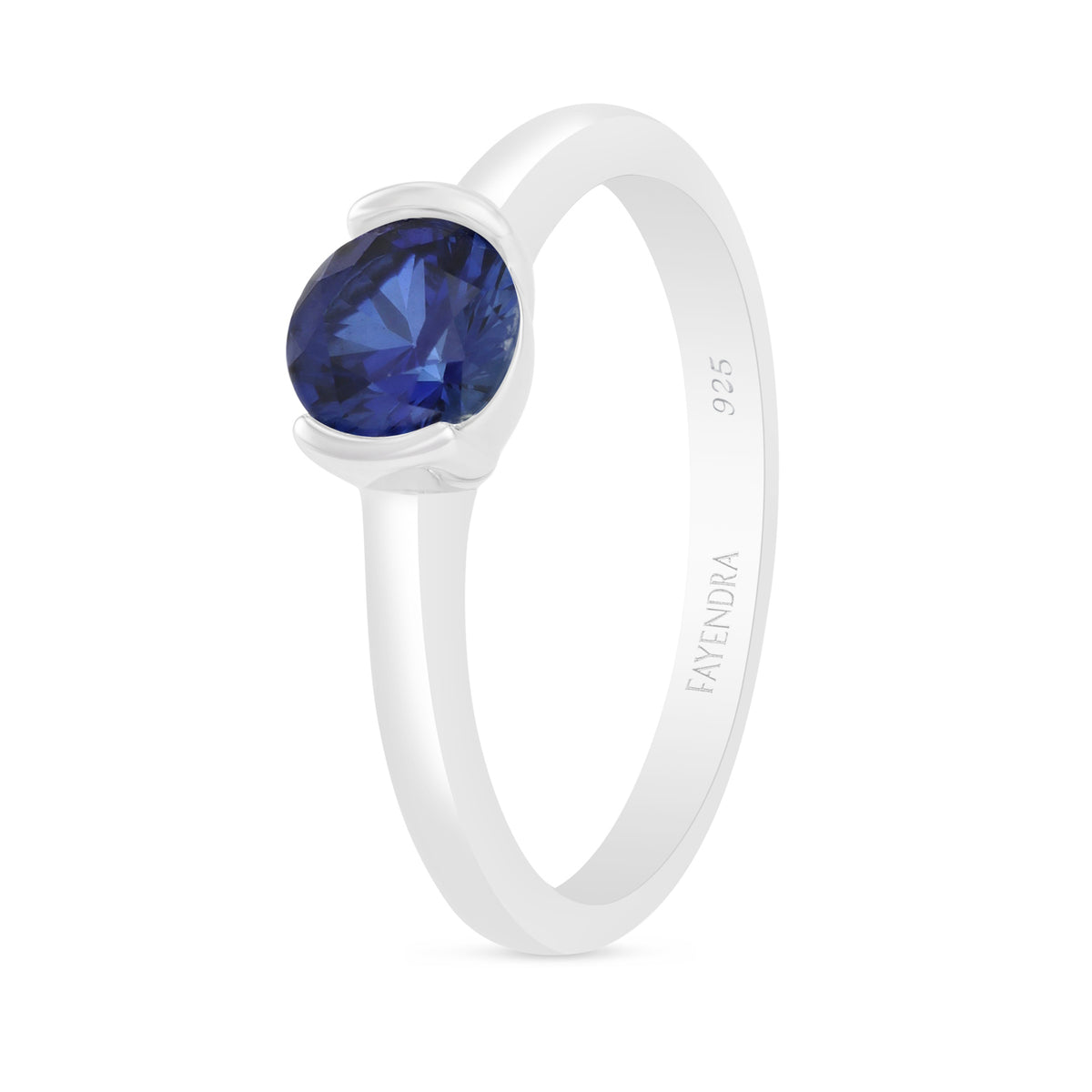 Sterling Silver 925 Ring Rhodium Plated Embedded With Sapphire Corundum