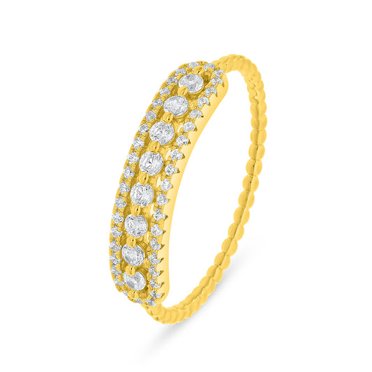 Sterling Silver 925 Ring Golden Plated Embedded With White Zircon