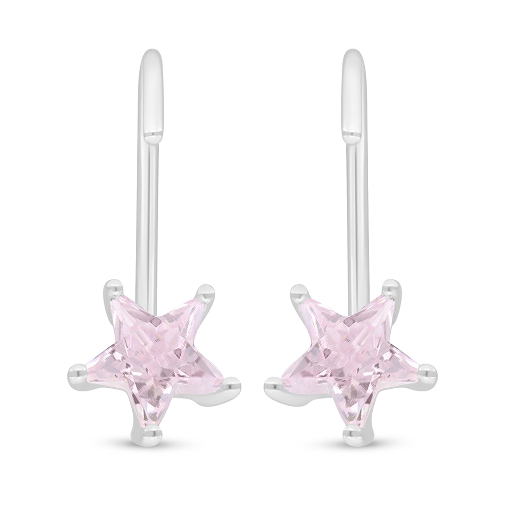Sterling Silver 925 Earring Rhodium Plated Embedded With Pink Zircon