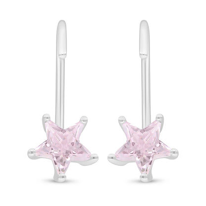 Sterling Silver 925 Earring Rhodium Plated Embedded With Pink Zircon