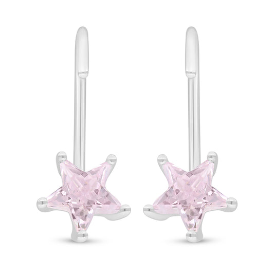 Sterling Silver 925 Earring Rhodium Plated Embedded With Pink Zircon