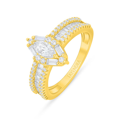 خاتم من الفضة الخالصة عيار 925 مطلي ذهبي مرصع فص ابيض