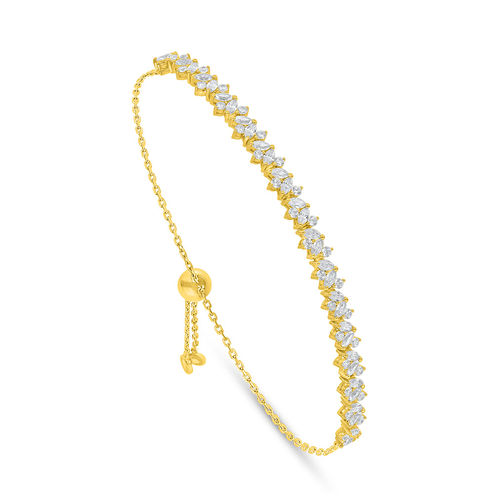 Sterling Silver 925 Bracelet Golden Plated Embedded With White Zircon